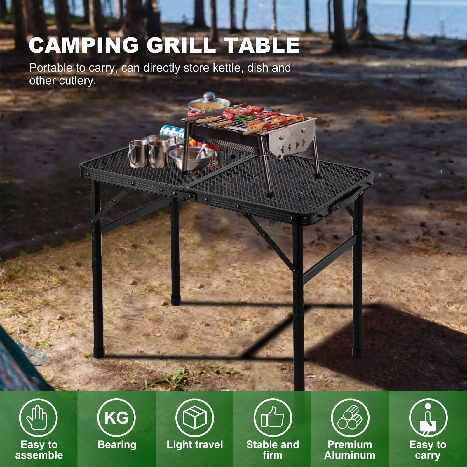 Odoland Portable Camping Table Ultralight Aluminum Folding Picnic Table Small Camp Table for Beach Hiking Backpacking Outdoor Indoor Picnic RV BBQ Black