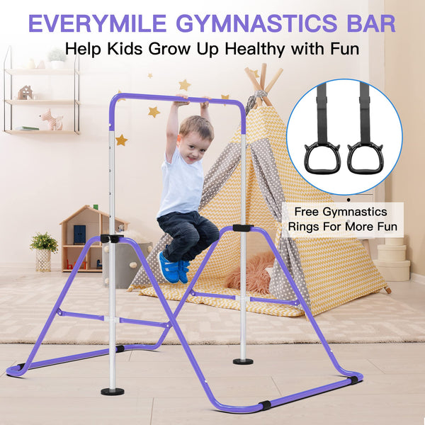 EVERYMILE Gymnastics Bars, Junior Training Kip Bar Gymnastics Equipment for Home,Adjustable Height Folding Horizontal Bar with Gymnastic Rings for Kid