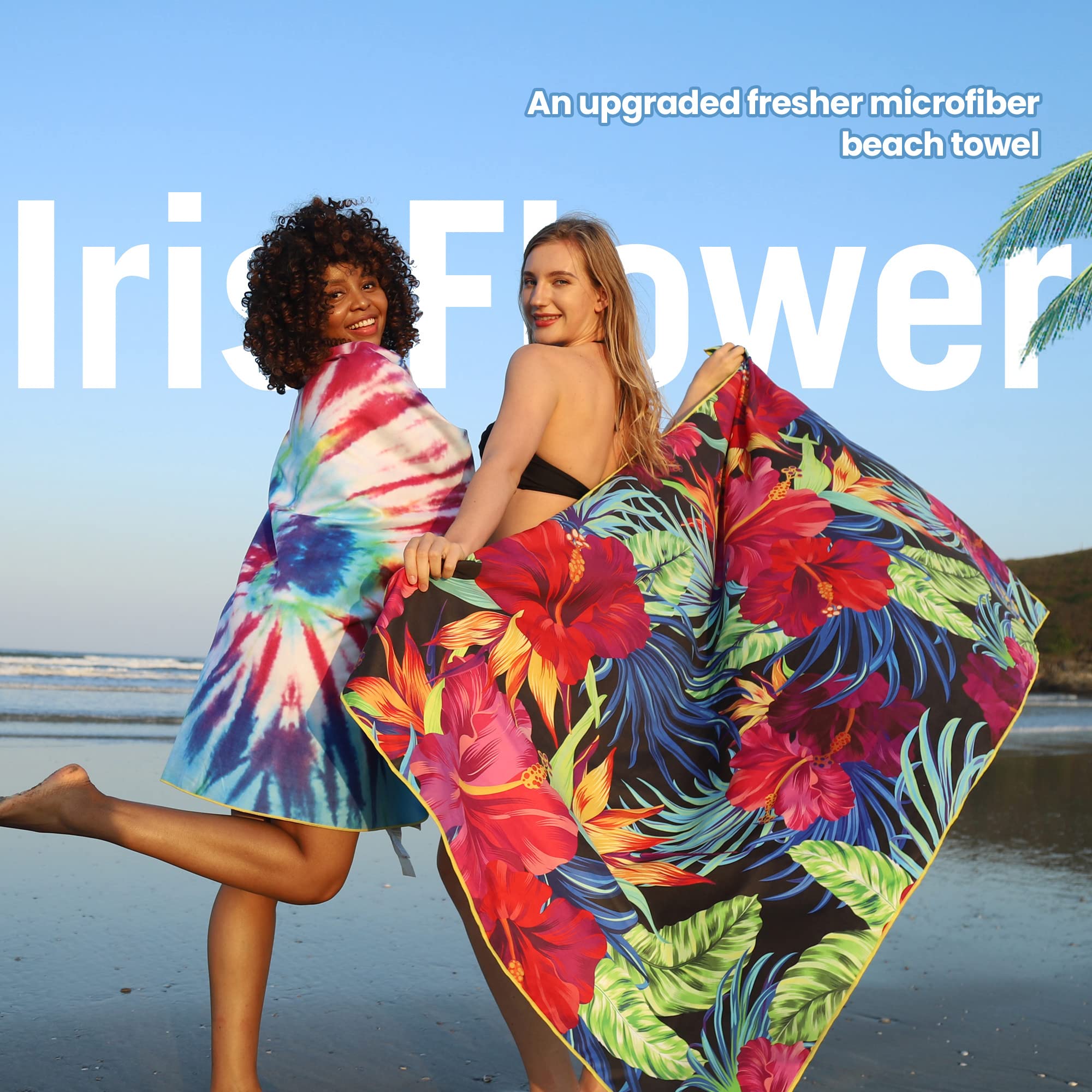 Winthome Beach Towel, Extra Large Microfibre Beach Towel for Adult, Double Sides Sand Free Quick Dry lightweight Travel Swimming Towel(Pink + Green, 90×180cm - 2 pack)