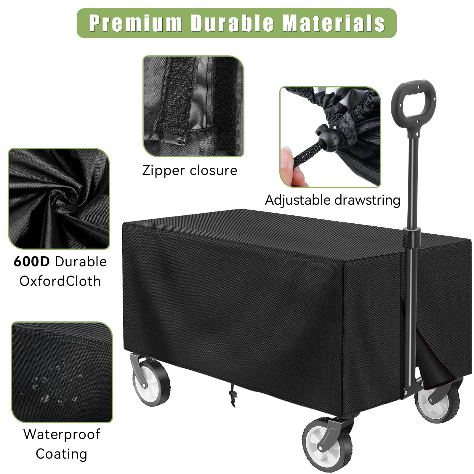 HOFTME Foldable Cart on Wheels, 220LBS/100kg Large Capacity, Folding Garden Trolley, Black