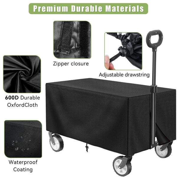 HOFTME Foldable Cart on Wheels, 220LBS/100kg Large Capacity, Folding Garden Trolley, Black