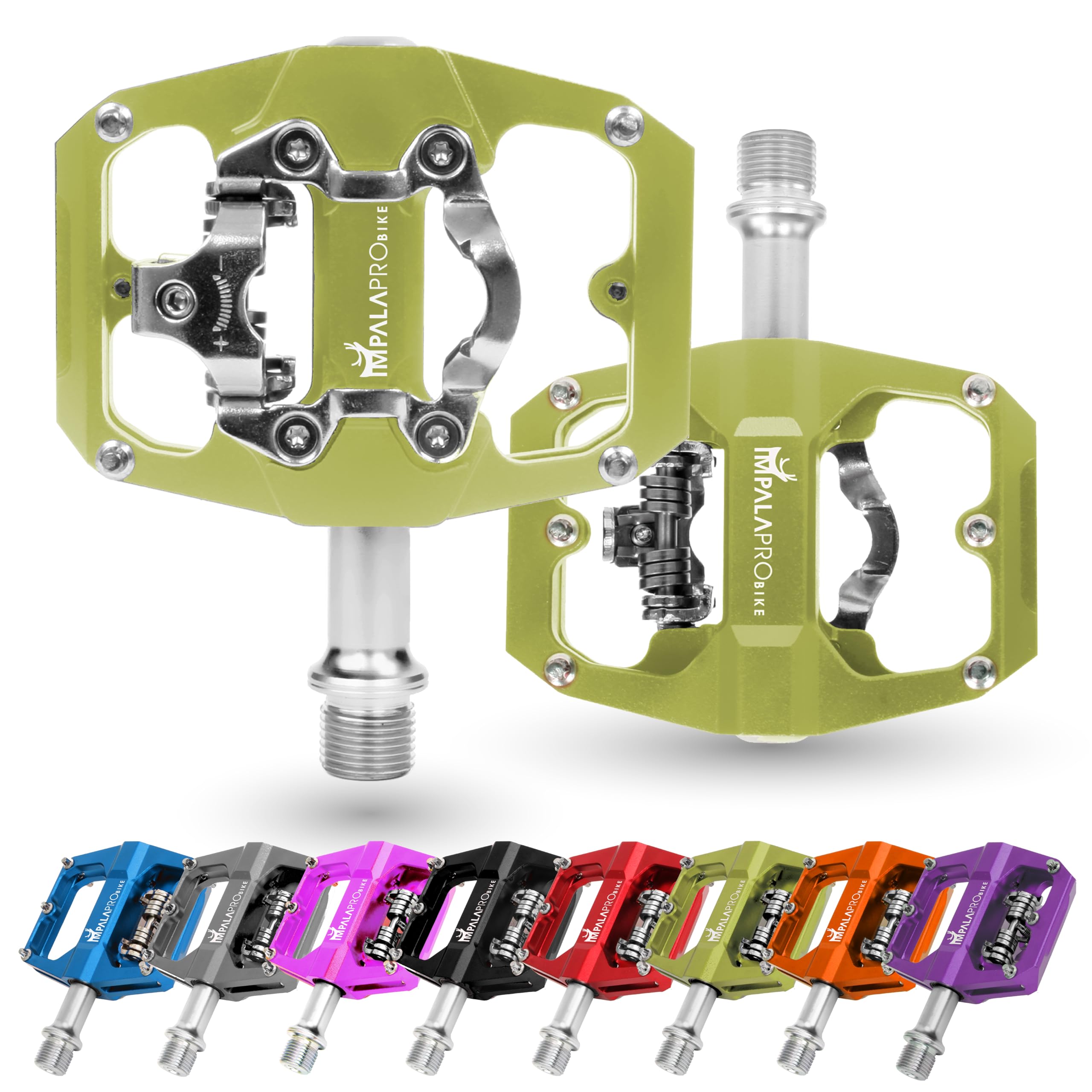 IMPALAPRO Dual Function Bicycle Pedals - Flat & SPD Clipless - 9/16'' Yellow