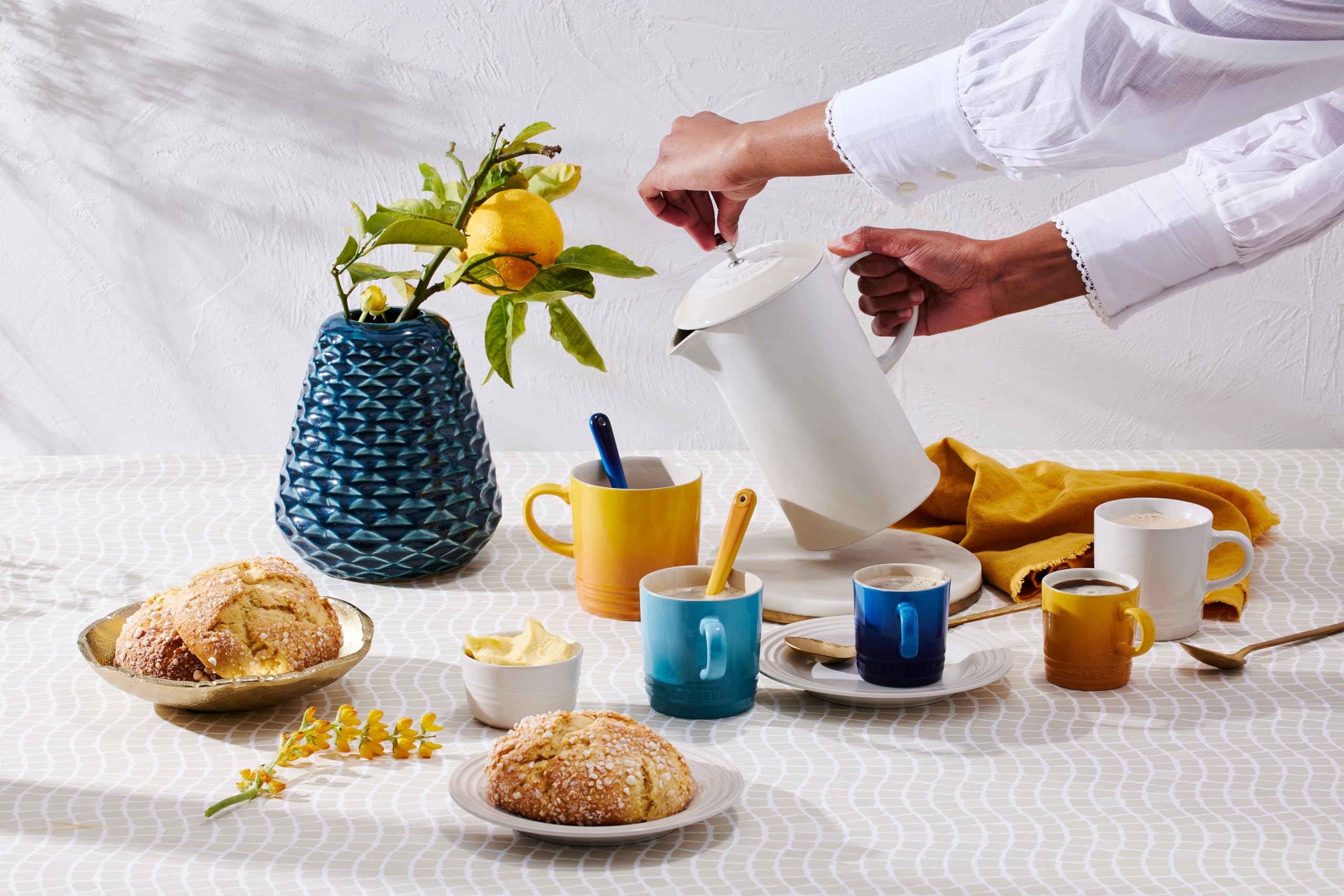 Le Creuset Stoneware Rainbow Coffee Mugs, 350 ml, Cerise, Volcanic, Teal, Ultra Violet, Soleil, Palm, 79114358359030