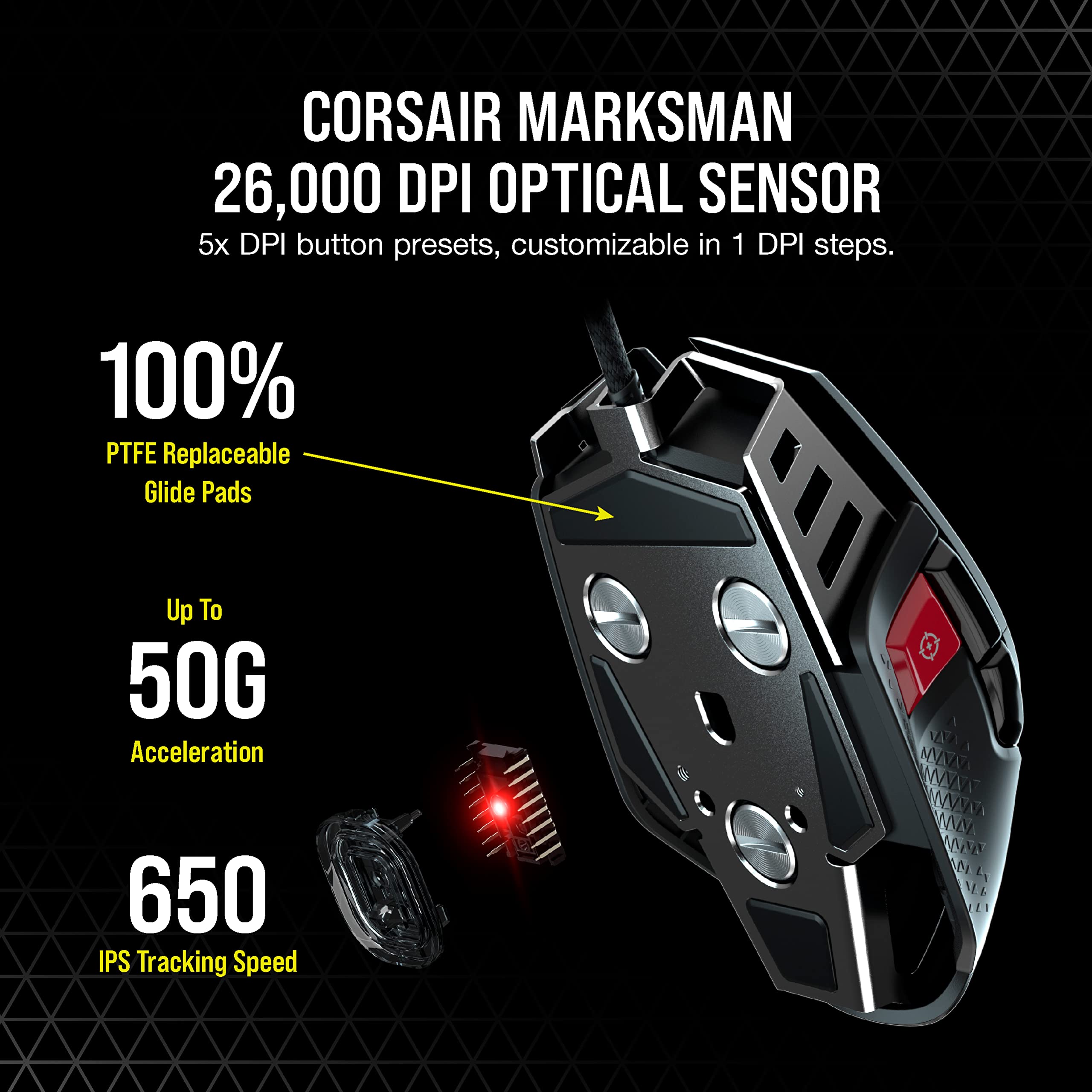 CORSAIR M65 RGB ULTRA WIRELESS Tunable FPS Gaming Mouse – 26,000 DPI – Sub-1ms Wireless – Weight System – Up to 120hrs Battery – iCUE Compatible – PC, Mac, PS5, PS4, Xbox – Black