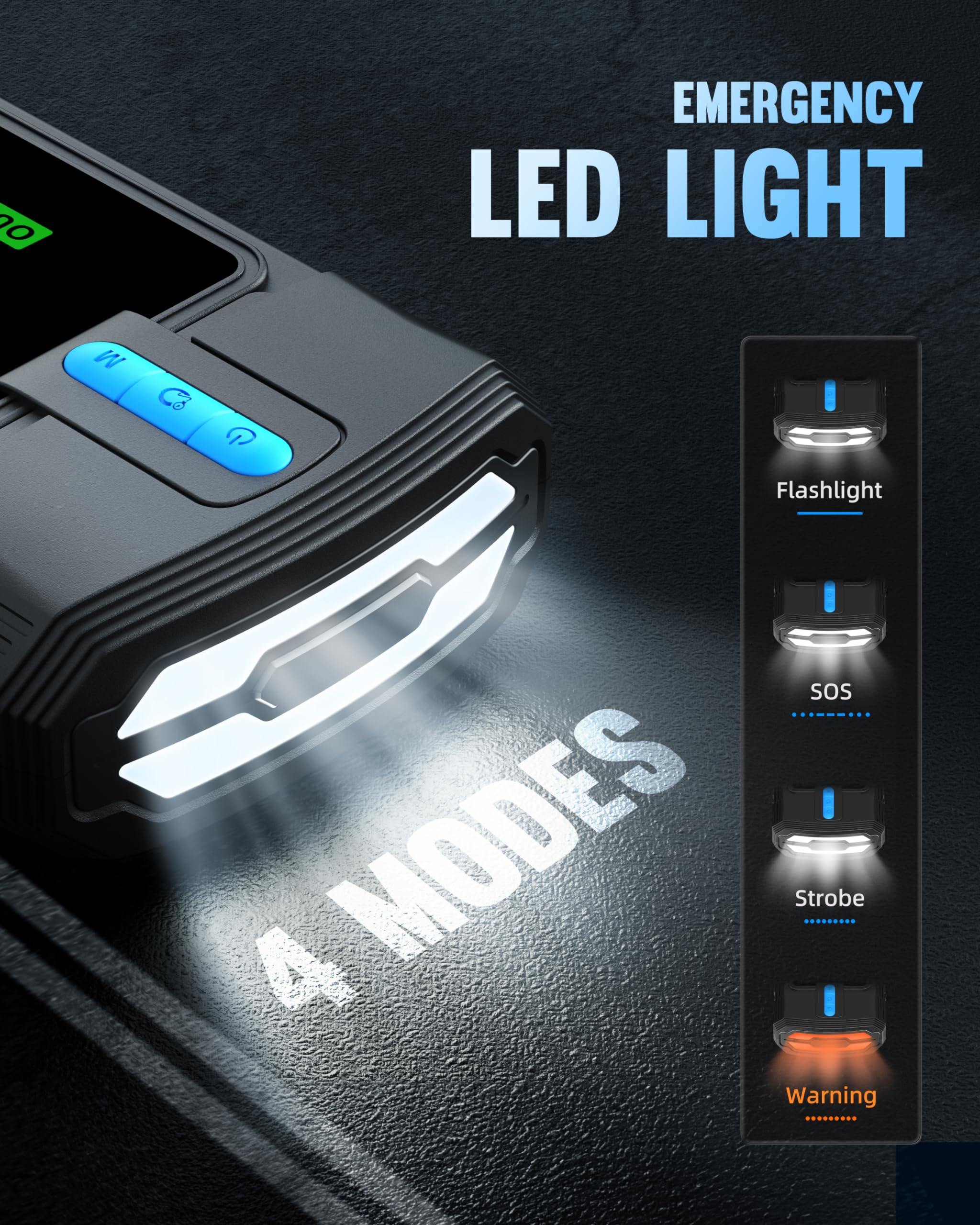 Jump Starter Power Pack with Air Compressor, 3000A Peak 160 PSI12V Car Jump Starter for up to 9.0L Gas/8.0L Diesel, Portable Battery Jump Starter Large LCD Display with LED Lights