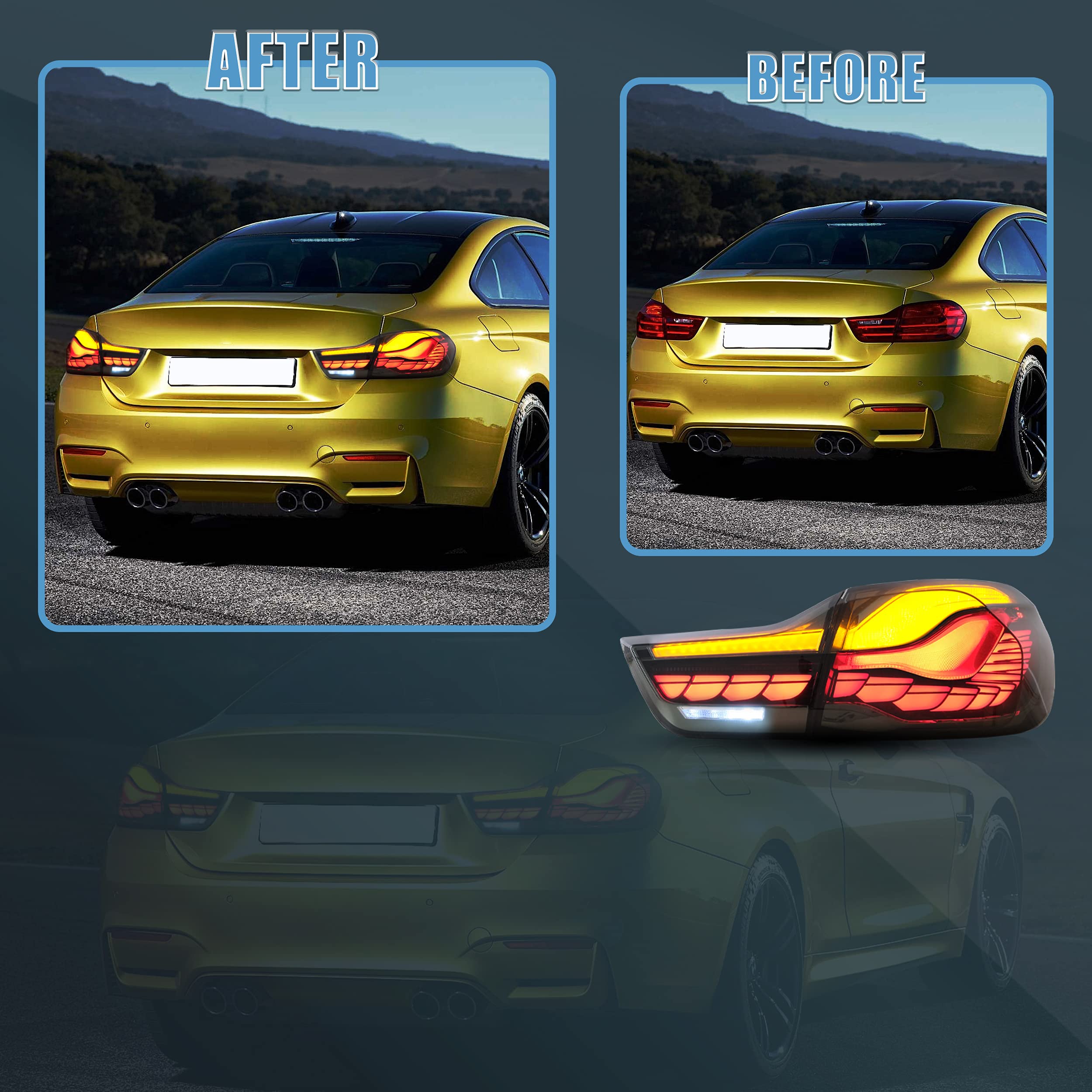 VLAND OLED Rear Lights Compatible with 2013-2018 BMW 3 Series F30 F35 F80 320i 328i 335i Sedan (Not for F31 F34), Tail Lights with Sequential Indicators, E-mark, Red