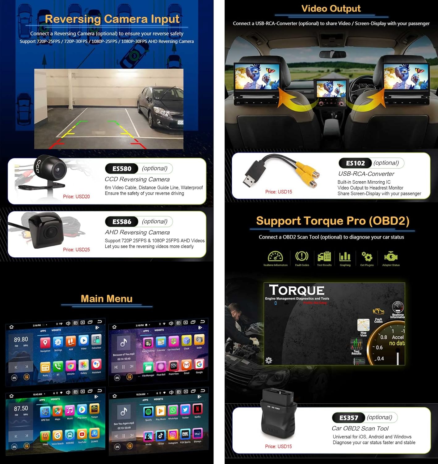 8-Core 4GB RAM 64GB ROM Double Din Android 12 Car Stereo Sat Nav Head Unit Wireless CarPlay Wired Android Auto DAB+ Car Radio Bluetooth DSP WIFI 4G GPS OBD2 TPMS DVR USB RDS