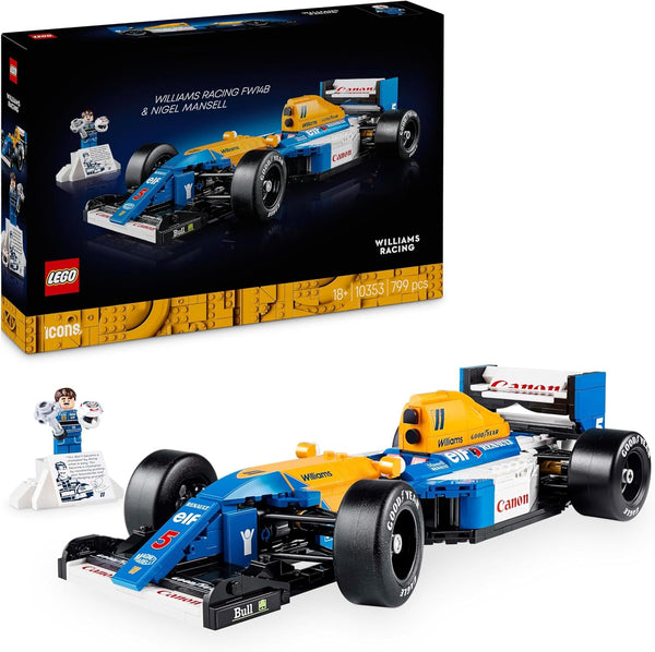 LEGO Icons Williams Racing FW14B & Nigel Mansell - F1 Car Model Set for Adults, with a Collectible Driver Minifigure, Trophy & Display Stand - Gift Idea for Men, Women & Teenage Motorsports Fans 10353