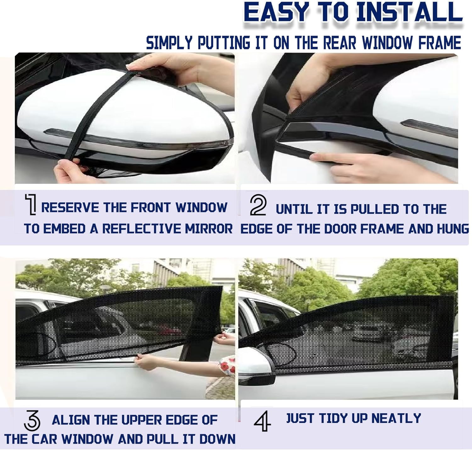 Car Front Window Shades, OUTTDID 2 Pack Side Window Sun Shades, Car Heat and UV Protection Stretchy Mosquito Net Cover Fit Cars SUVs - Up to 80x126cm