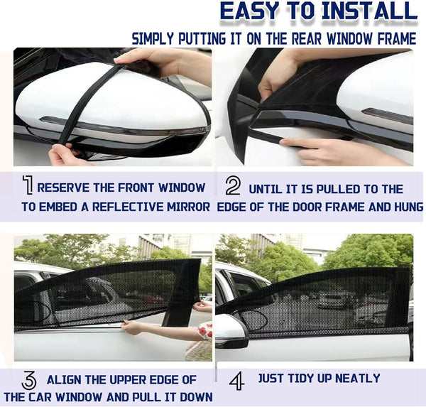 Car Front Window Shades, OUTTDID 2 Pack Side Window Sun Shades, Car Heat and UV Protection Stretchy Mosquito Net Cover Fit Cars SUVs - Up to 80x126cm