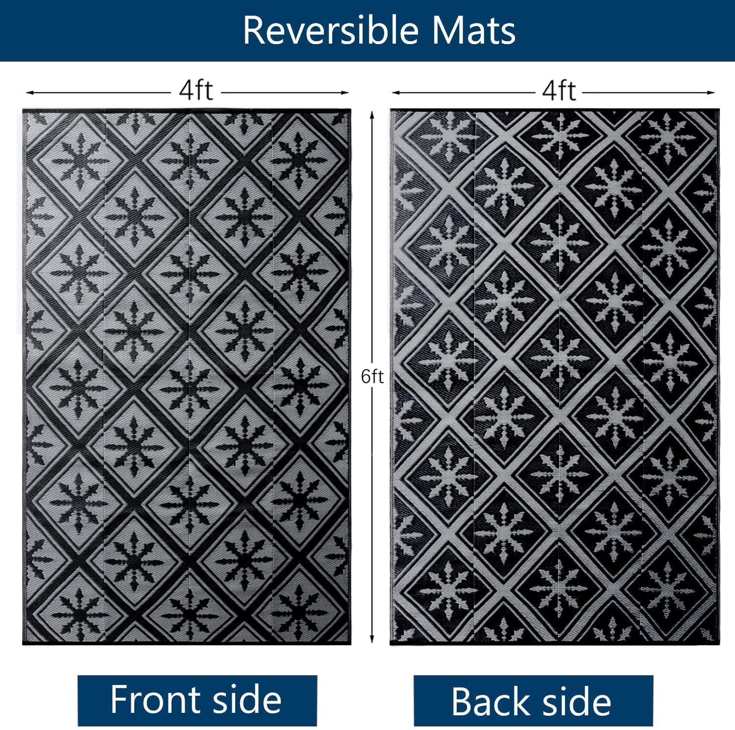 Enipate Outdoor Rugs for Garden Patios, 5x8ft Plastic Weatherproof Woven Picnic Blankets, Reversible & Easy Cleaning Deck Carpet Camping Mats
