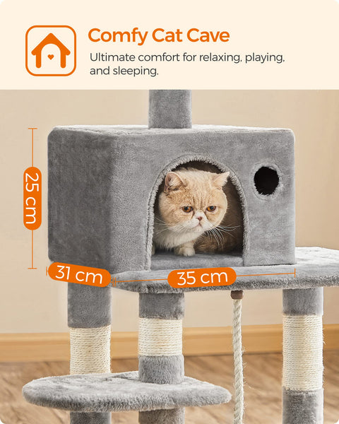 Feandrea Cat Tree, Stable Cat Tower, 2 Plush Perches, 143cm, Light Grey PCT15W