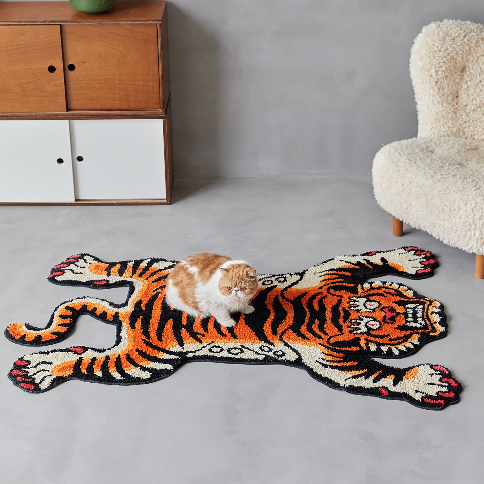 Tibetan Tiger Quilted Long Pile Rugs, Machine Washable Indoor Rugs with TPR Non-Slip Backing for Bedroom, Bathroom, Living Room and Dining Room