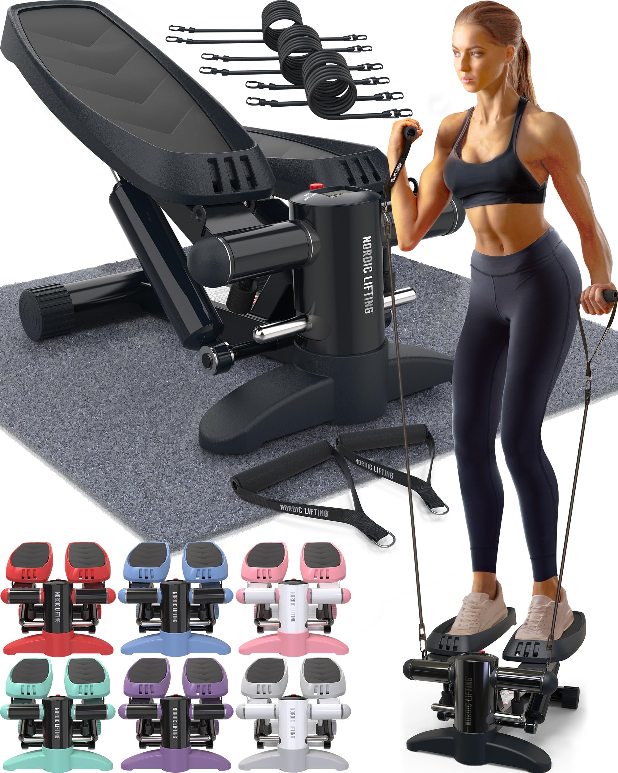 Nordic Lifting Mini Stepper & Stair Climber Machine - w/Resistance Bands Set & Non-Slip Foot Pads - Durable Construction with 330 LBS Weight Capacity