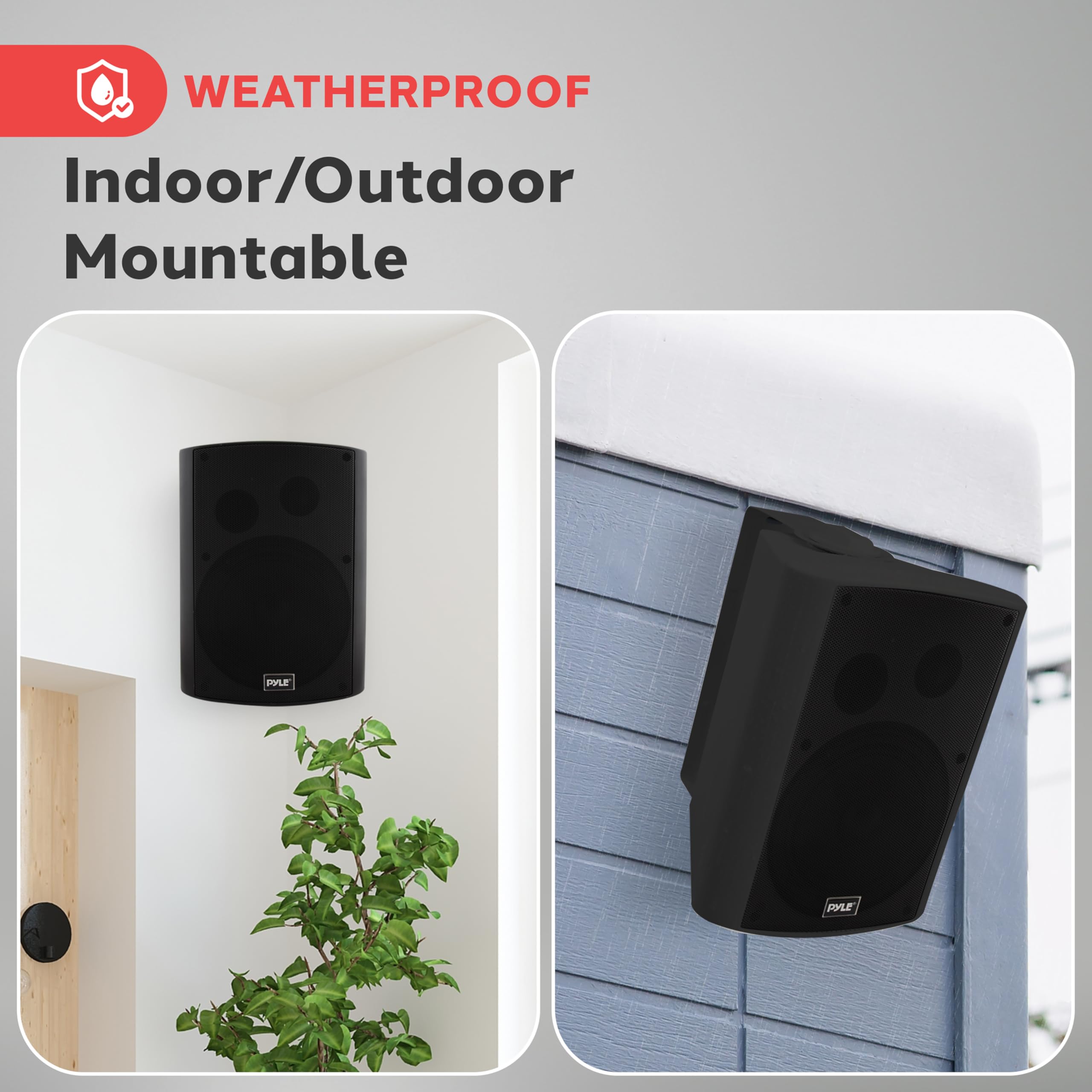 Pyle Bluetooth Speakers, Waterproof Wall-Mounted Speaker System, Indoor/Outdoor, Wireless & Passive, Heavy-Duty Weatherproof Design, Stereo Sound, for Patio, Pool, Deck, Home & Business