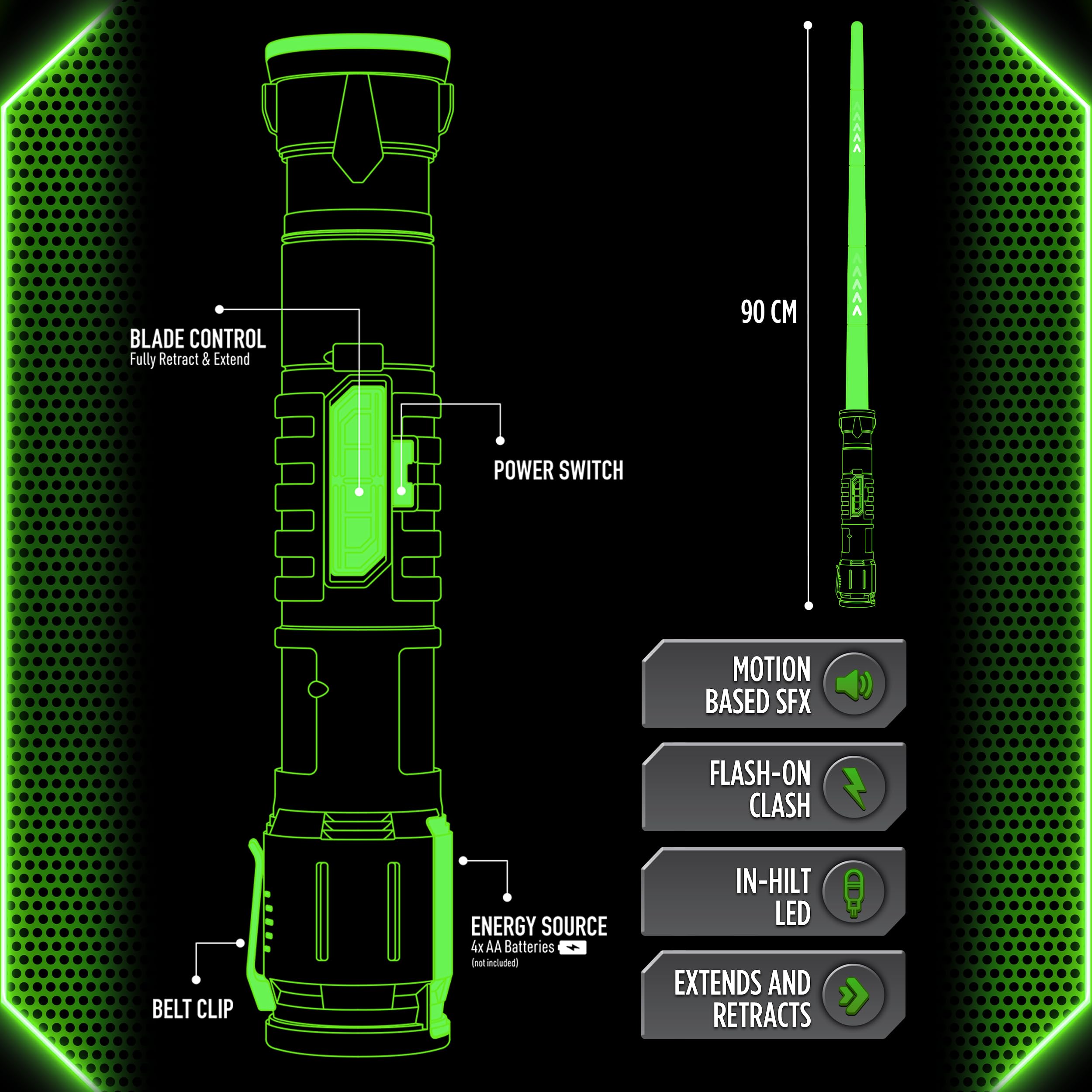 Power Saber: Green | Auto Extending 30" LED Energy Blade | With Motion Based Light and Sound Effects | Recommended Ages 6+