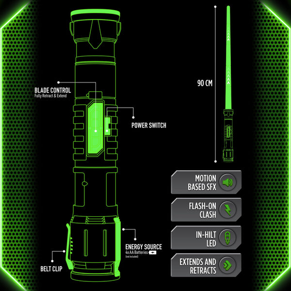 Power Saber: Green | Auto Extending 30" LED Energy Blade | With Motion Based Light and Sound Effects | Recommended Ages 6+