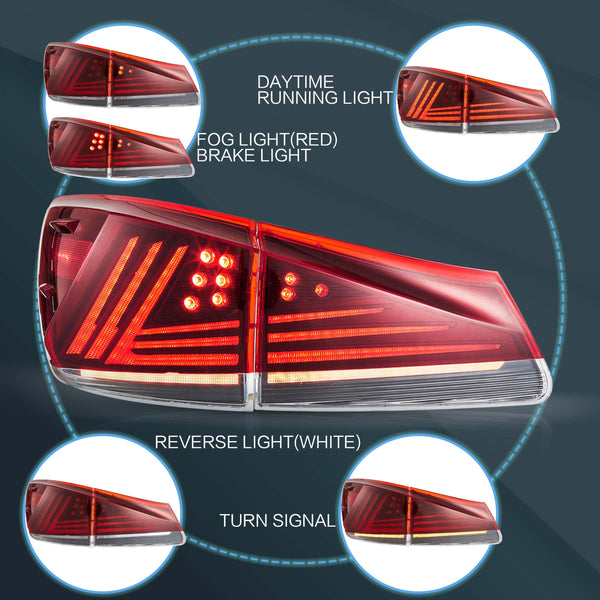 VLAND LED Taillights Fit for Lexus IS250 IS350 2006-2012 Rear Lights withSequential Turn Signal, Smoked