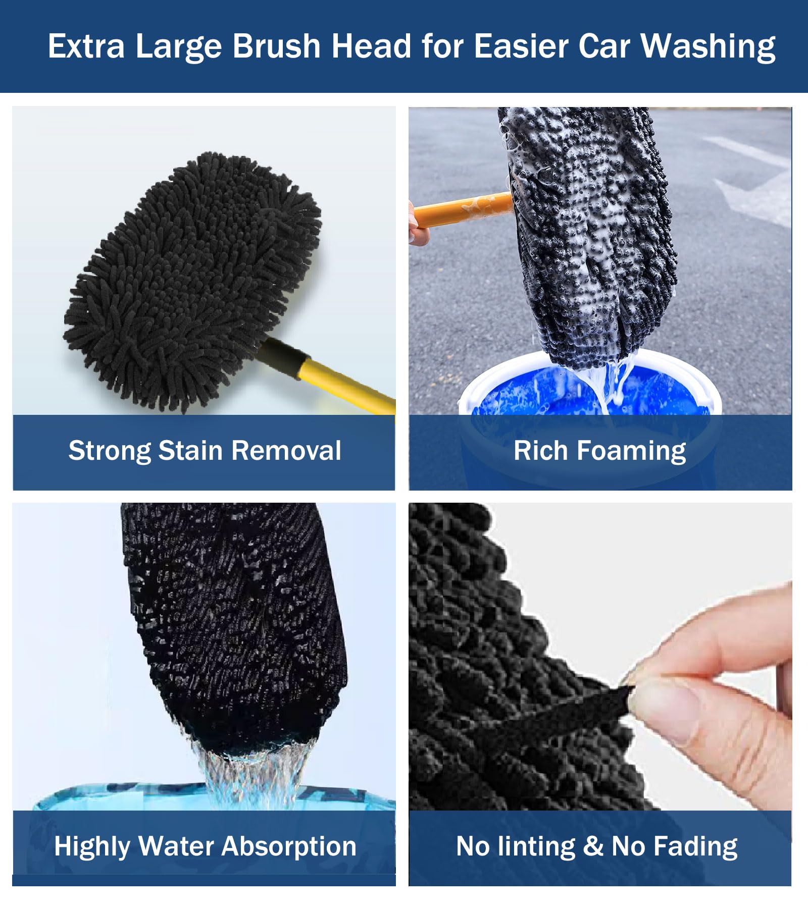 YeewayVeh Car Wash Brush, 43" Extendable Car Wash Brush Mop with Long Handle, 15 Degree Curved Soft Car Cleaning Brush kit with Extra Microfiber Brush Head for Truck SUV Cleaning, Orange