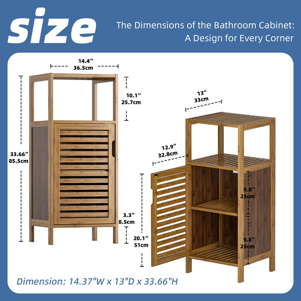 HITNET Bathroom Cabinet, Bamboo Floor Cabinet Free Standing, 4 Tier Sofa Side Storage Cupboard for Living Room Kitchen Bedroom, Walnut