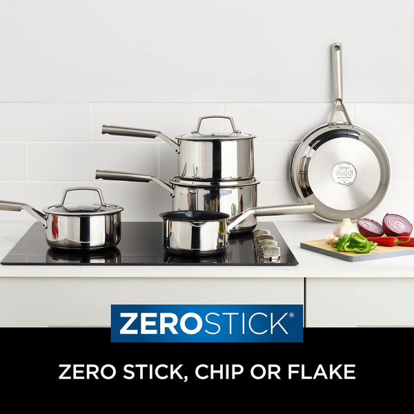 Ninja ZEROSTICK 5-Piece Pan Set, Long Lasting Non Stick,16cm, 18cm & 20cm Saucepans with oven-safe glass lids, 16cm Milk Pan, 24cm Frying Pan, Stainless Steel Cookware C6500UK