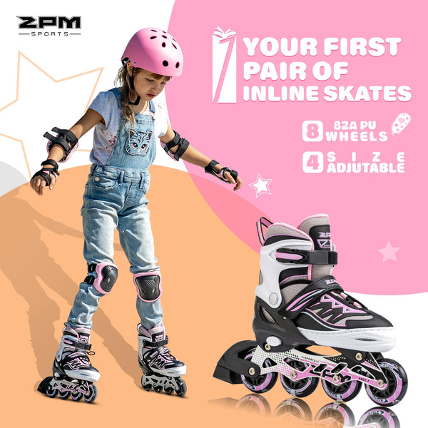 2pm Sports Adjustable Inline Skates, Stylish Design Beginner Roller Skates for Boys and Girls