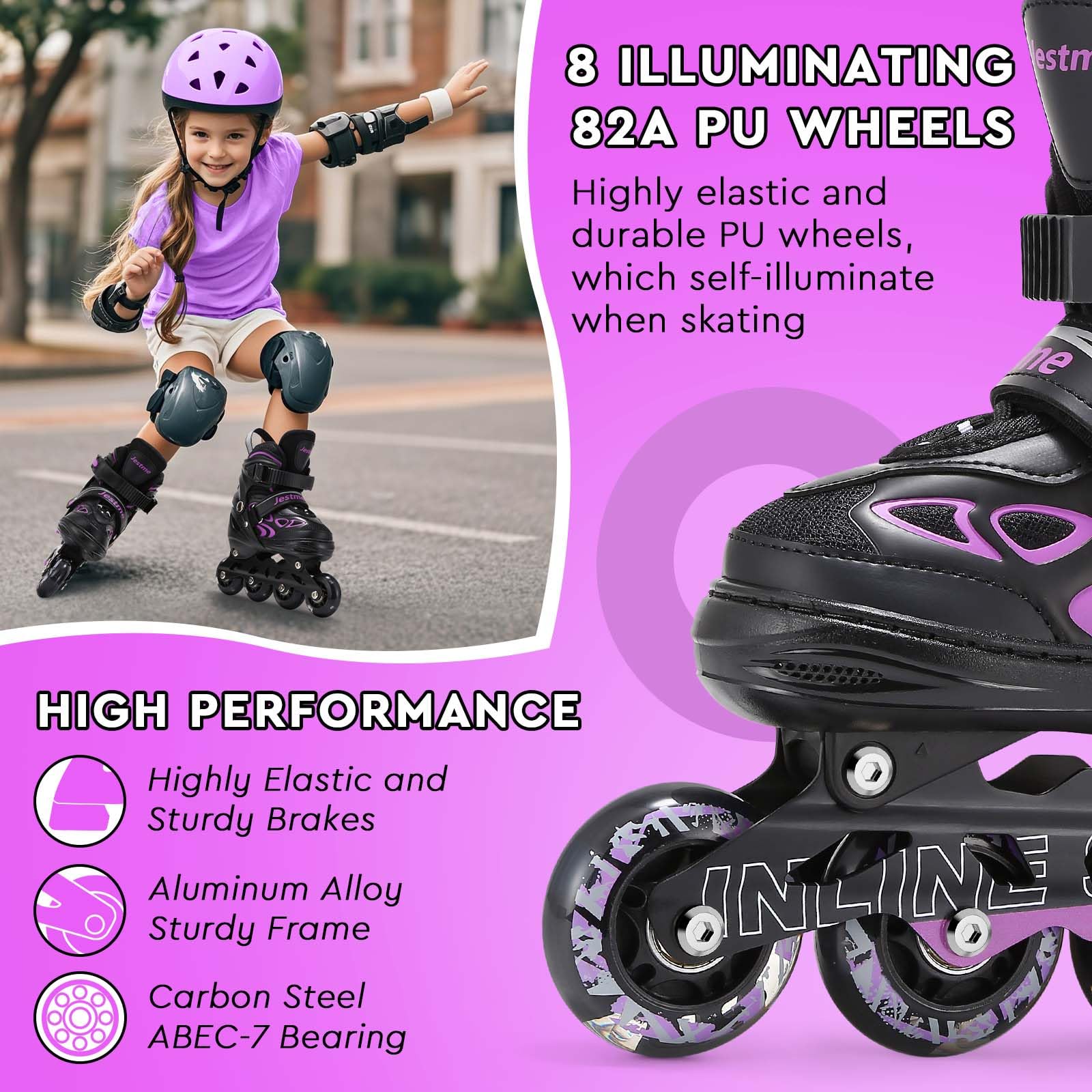 Adjustable Inline Skates for Kids, Girls Boys Light up Inline Skates Size Adjustable Roller Blades for Beginners (Small (UK 11-1))