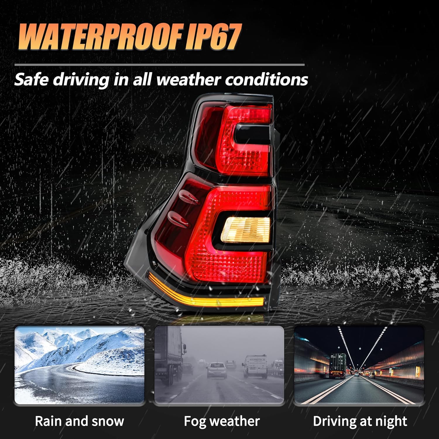 VLAND Motor LED Rear Lights compatible with Land Cruiser Prado J150 / GX460 2010-2017, w/Amber Sequential Indicator, Driver & Passenger Side - Smoked