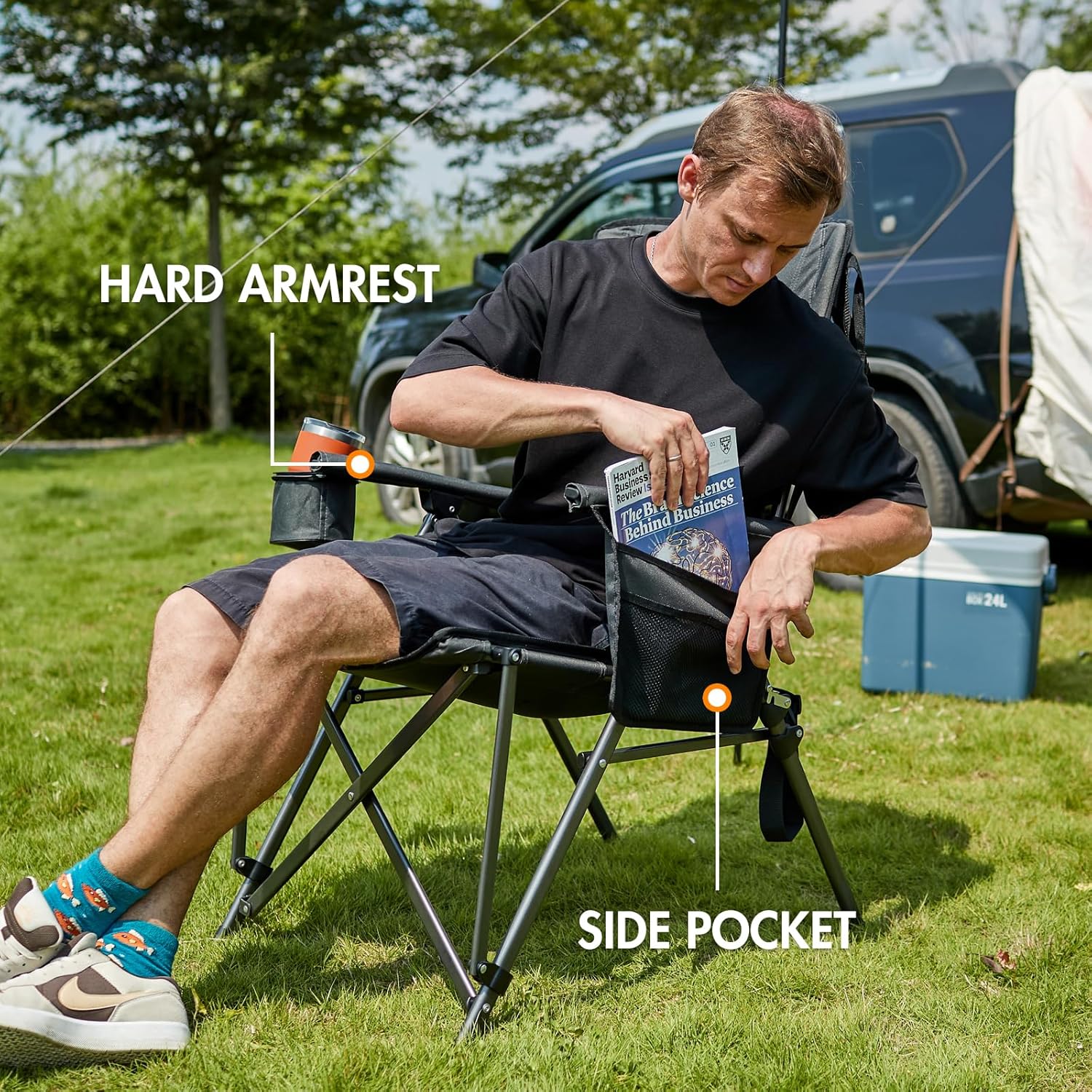 Portal Folding Camping Chair for Adults High Back Heavy Duty 180KG Load Foldable Garden Picnic Festival Collapsible Chair Oversized Hard Armrests Mesh Back Portable for Fishing Beach Patio