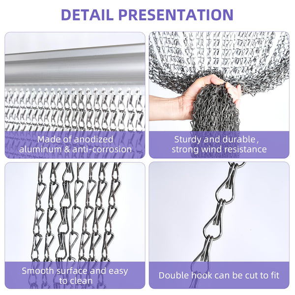 Gluwoer Aluminium Chain Curtain 100 x 210cm Metal Door Fly Screens Insect Control Curtain for Doorways (Grey)