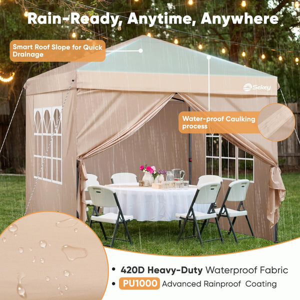 Sekey One-Touch Pop Up Gazebo with Sides 3m x 3m, Heavy Duty Gazebo with 4 Pack Gazebo Weights Bags, Instant Setup, Waterproof 1000mm (Grau, 3m x 3m without Sides)