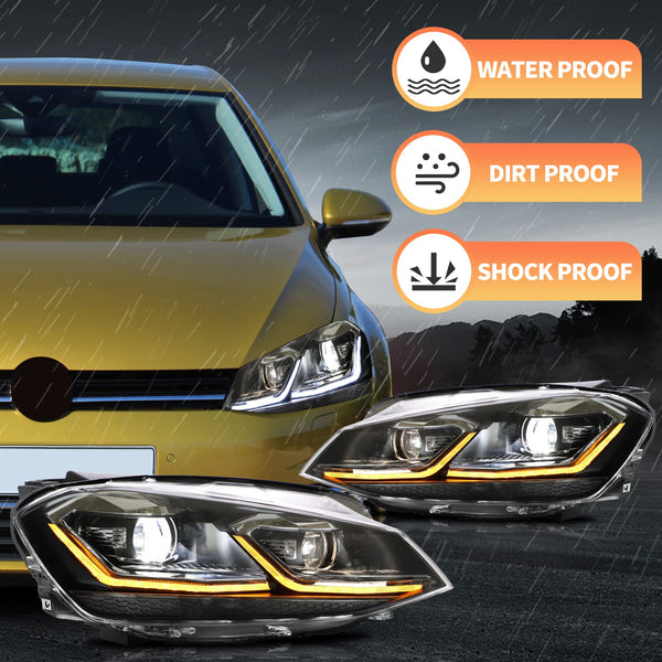 VLAND Headlights for GOLF 7 VII MK7 2012-2017 Front Lamps,with Sequential Indicator,Only Fit for Halogen Version (Sliver Stripe)