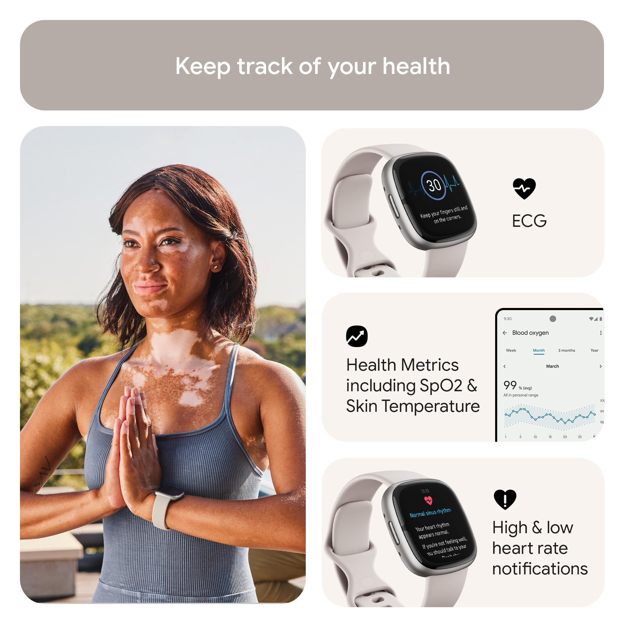Google Fitbit Sense 2 Health and Fitness Smartwatch with built-in GPS, advanced health features, up to 6 days battery life - Compatible with iOS 15 or higher & Android OS 9.0 or higher