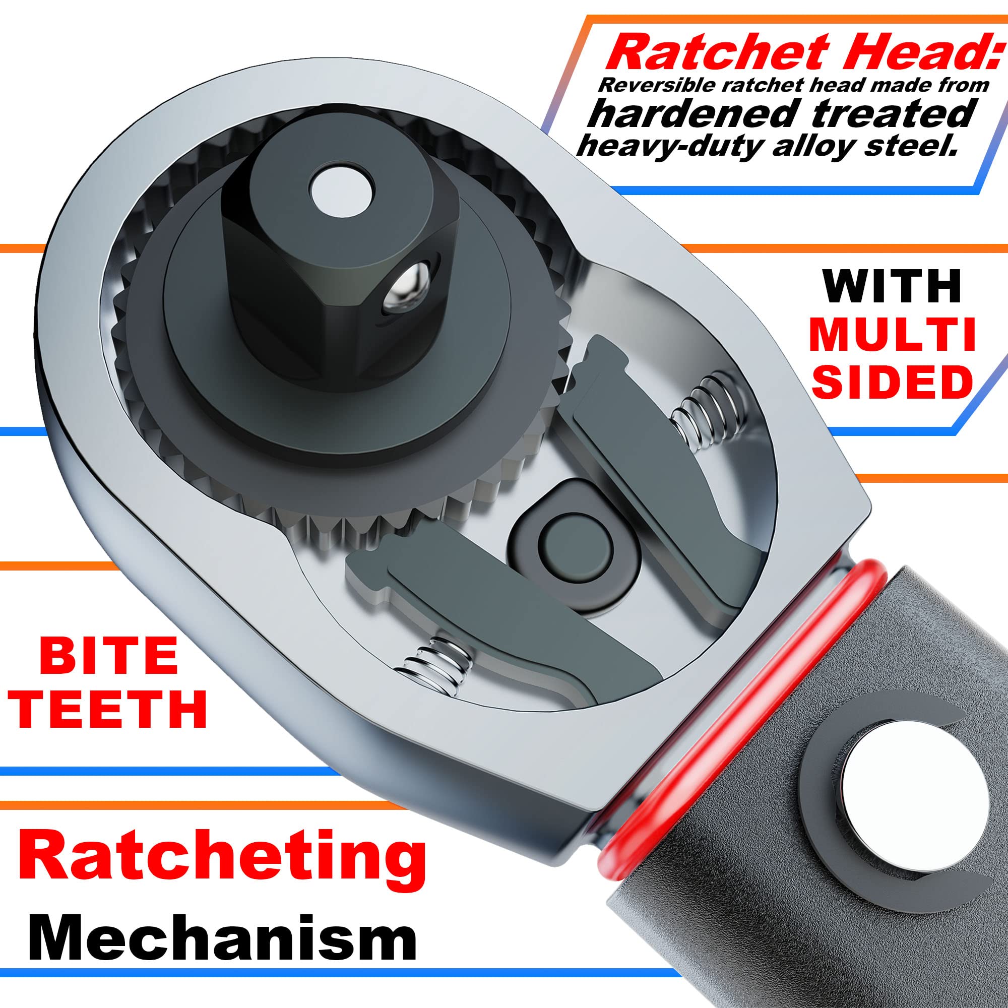 1/2" Torque Wrench Set, Car Wheel Torque Spanner 20-230 Nm with 3/8'' Adapter, ± 3% Accuracy, 72 Tooth for Car Repair, Tire Replacement Etc