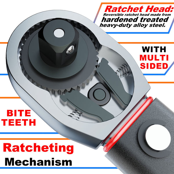 1/2" Torque Wrench Set, Car Wheel Torque Spanner 20-230 Nm with 3/8'' Adapter, ± 3% Accuracy, 72 Tooth for Car Repair, Tire Replacement Etc