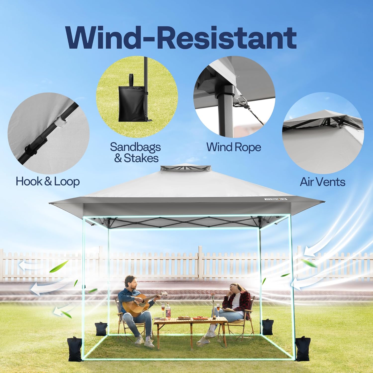 VIVOHOME Canopy Tent 3x3m Outdoor Shelter 2 Tiers Roof with Portable Wheel Carry Bag and 4 Sandbags Pop Up for Patio Garden Backyard