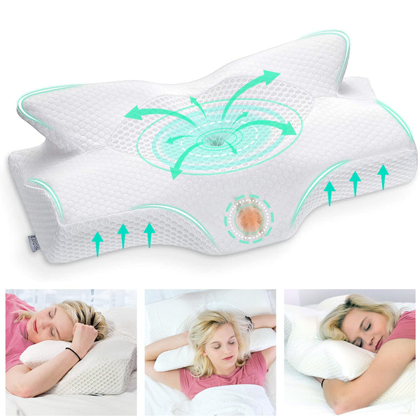 Elviros Cervical Memory Foam Pillow for Neck Pain Orthopedic Neck Pillow for Shoulder Pain Ergonomic Head Neck Support Pillow for Side/Back/Stomach