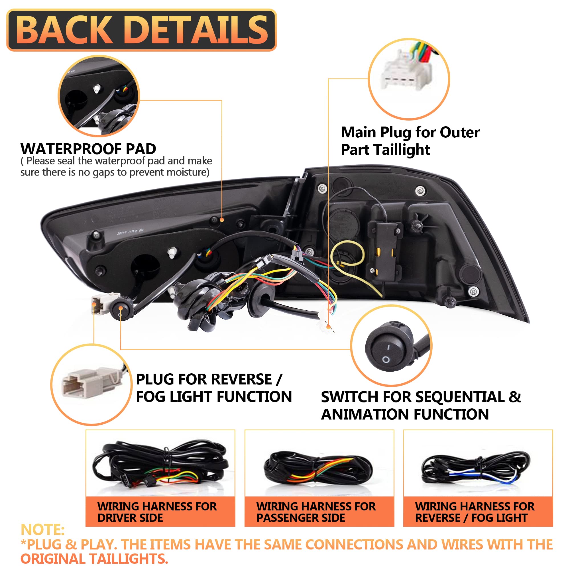 VLAND LED Rear Lights compatible with Lancer & EVO X 2008-2020 (Not Fit fortis/io), w/Sequential indicator, Driver & Passenger Side (Smoked dynamic 2)