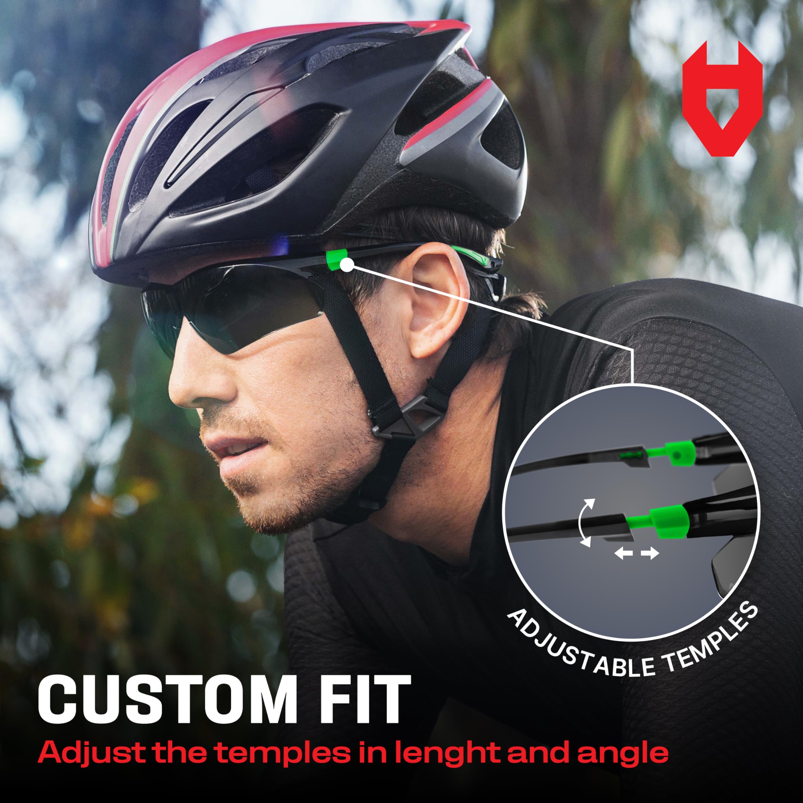 NoCry Clear Safety Glasses for Work with Anti Fog Scratch Resistant Wrap-Around Lenses and Non-Slip Grips, UV Protection. Adjustable Eye Protection Cycling and Squash Glasses with Black & Green Frames