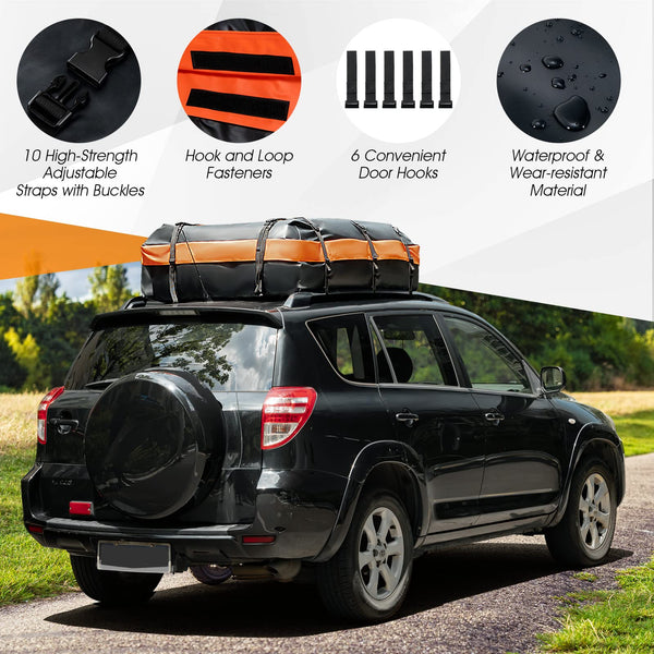 COSTWAY 15/21 Cubic Feet Car Roof Bag, 100% Waterproof Roofing Cargo Carrier with Anti-Slip Mat, Combination Lock & Straps, Rooftop Luggage Storage Box (Black, 21 Cubic Ft/600L)