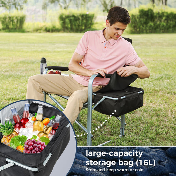 KingCamp Folding Camping Chairs for Adluts Heavy Duty Directors Chair with Cooler Bag and Side Table Support up to 150KG