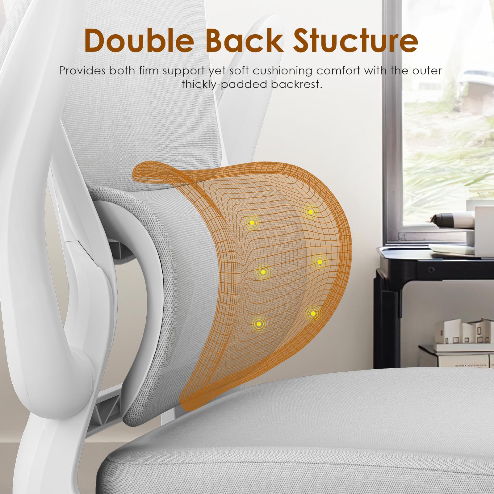 Farini Office Desk Chair with Flip-Up Armrest, High Back Ergonomic Computer Chair with Adjustable Headrest and Lumbar Support for Home and Office