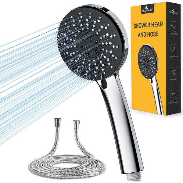 Magichome High Pressure Shower Head and Hose, 5 Spray Modes Shower Head with 1.5m Hose, Large Powerful Flow Handheld Showerhead for Low Water Pressure