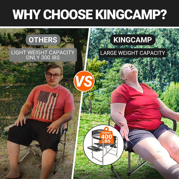 KingCamp Folding Camping Chairs for Adluts Heavy Duty Directors Chair with Cooler Bag and Side Table Support up to 150KG