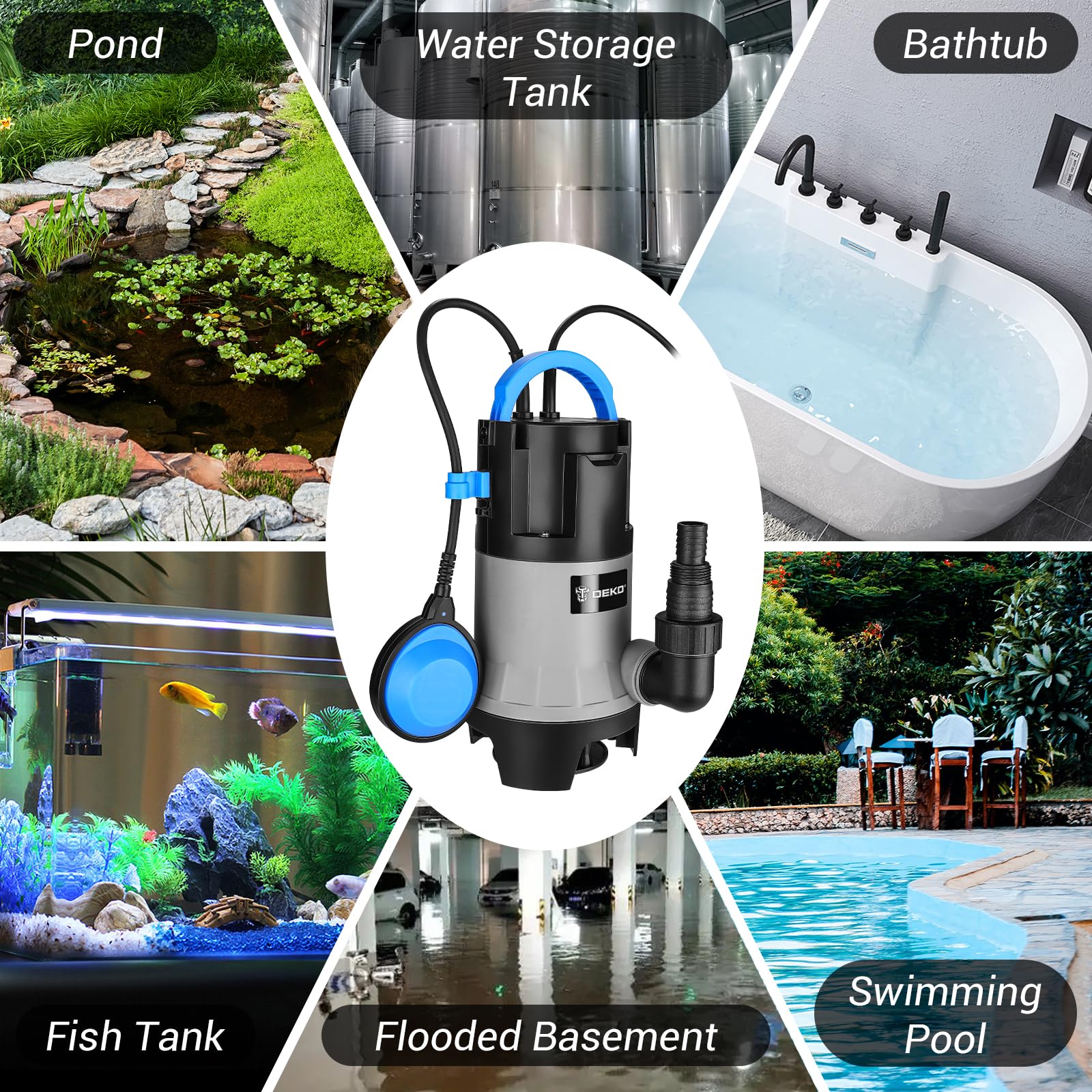 Water Pump: DEKO Submersible Water Pump 400W 10000L/H, Portable Water Sump Pump to Empty Pool, Water Drainage Pump for Clean and Dirty Water for Garden Pond, Pools and Ditches Float Switch