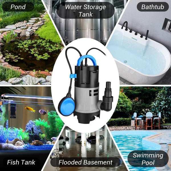 Water Pump: DEKO Submersible Water Pump 400W 10000L/H, Portable Water Sump Pump to Empty Pool, Water Drainage Pump for Clean and Dirty Water for Garden Pond, Pools and Ditches Float Switch