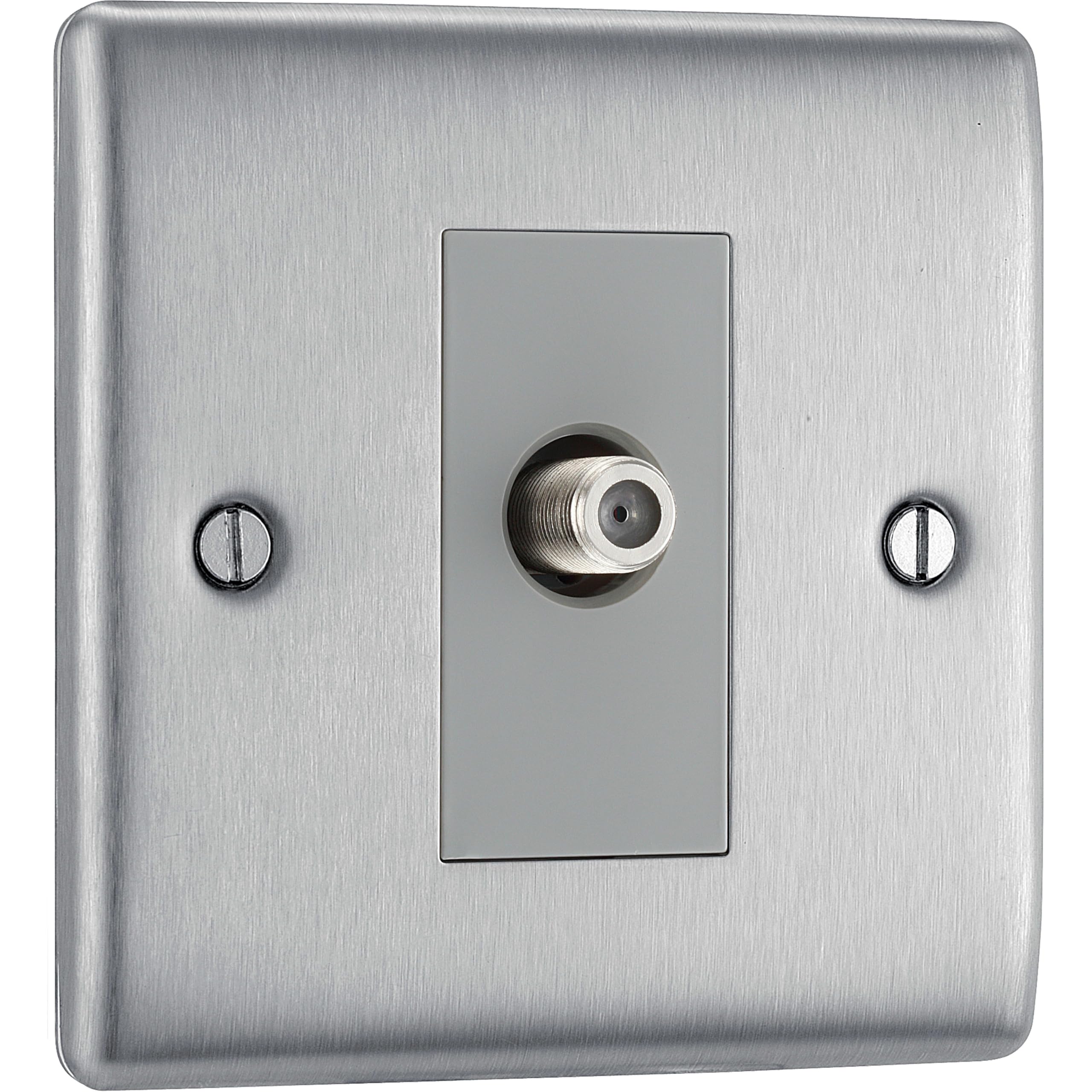 BG Electrical Cooker Switch with Socket and LED, Cooker Control Unit, Control Socket, Double Pole, Raised Profile, Round Edges, Nexus Metal, Brushed Steel, Grey Inserts, 45A, NBS70G