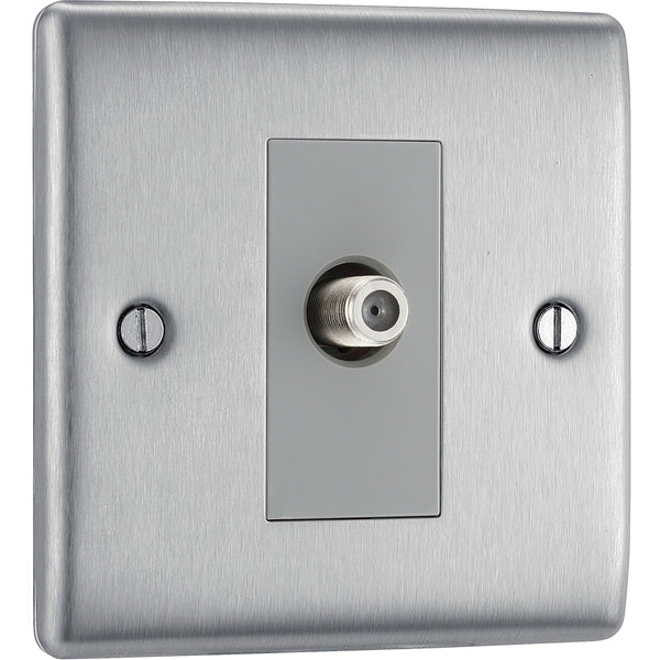 BG Electrical Cooker Switch with Socket and LED, Cooker Control Unit, Control Socket, Double Pole, Raised Profile, Round Edges, Nexus Metal, Brushed Steel, Grey Inserts, 45A, NBS70G