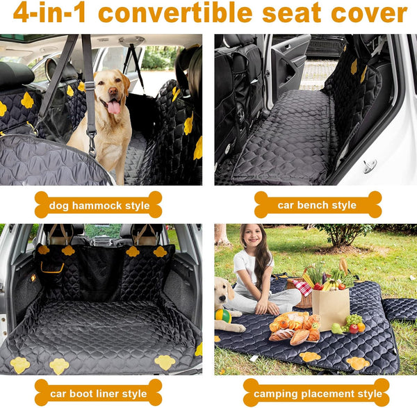 Wikoan Dog Hammock for Car Back Seat With Mesh Visual Window and Side Protection Dogs Car Seat Cover SUV Boot Durable Waterproof Scratch Proof Pet Back Seat Protector With Storage Bag