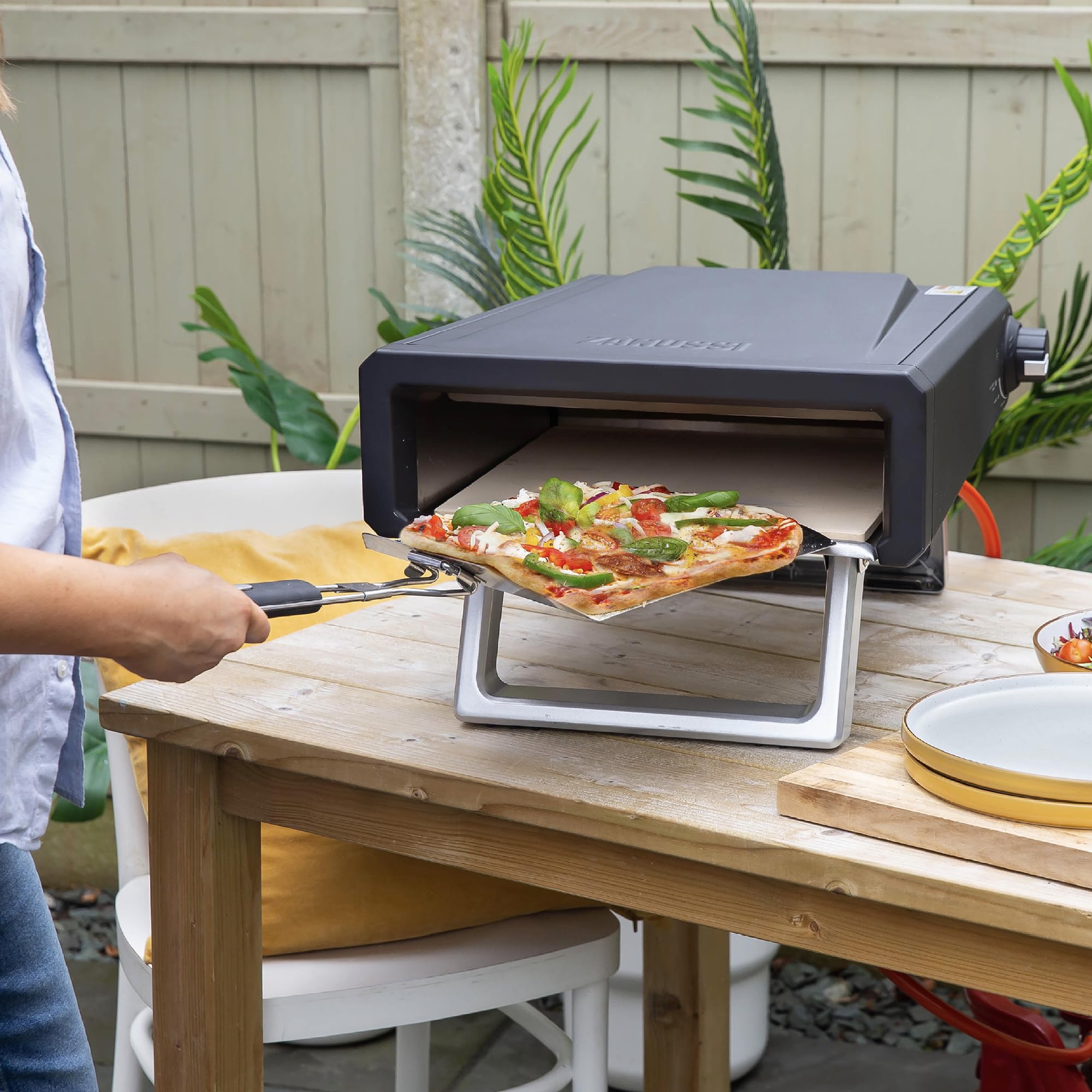 Zanussi ZPO1BPC Outdoor 12 Inch Wood Pellet Portable Wood Fired Pizza Oven with Paddle and Cover in Black, BBQ Oven & Smoker, Stainless Steel Foldable Legs